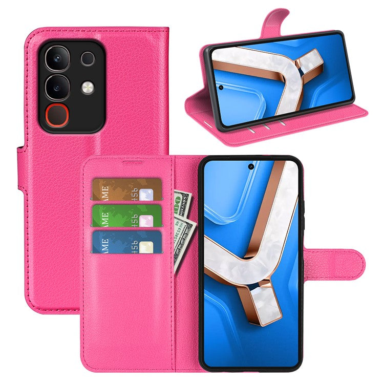 For vivo Y29 4G Case Litchi Texture Shockproof Leather Wallet Phone Cover - Rose
