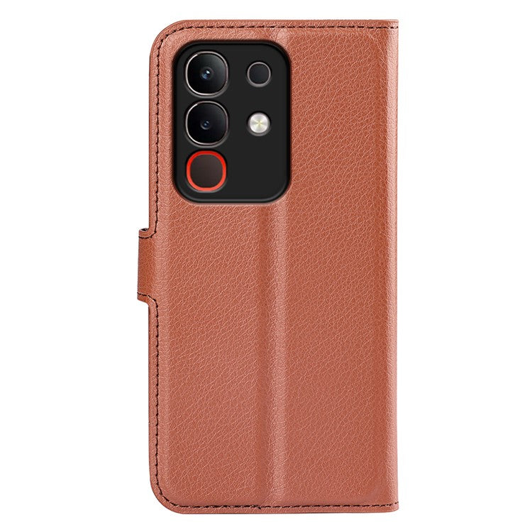 For vivo Y29 4G Case Litchi Texture Shockproof Leather Wallet Phone Cover - Brown