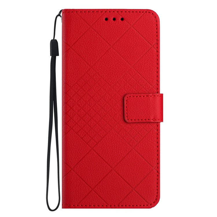 For vivo V50 5G Phone Case Wallet Imprint PU Leather Flip Folio Cover - Red