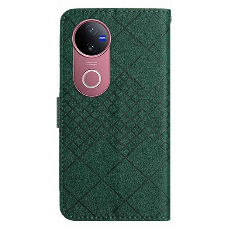 For vivo V50 5G Phone Case Wallet Imprint PU Leather Flip Folio Cover - Green
