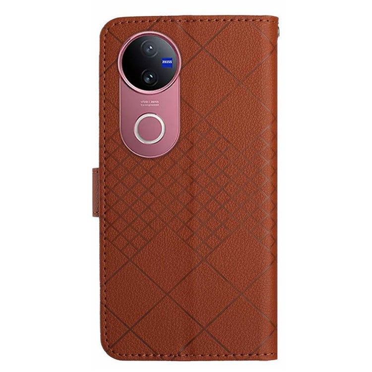 For vivo V50 5G Phone Case Wallet Imprint PU Leather Flip Folio Cover - Brown
