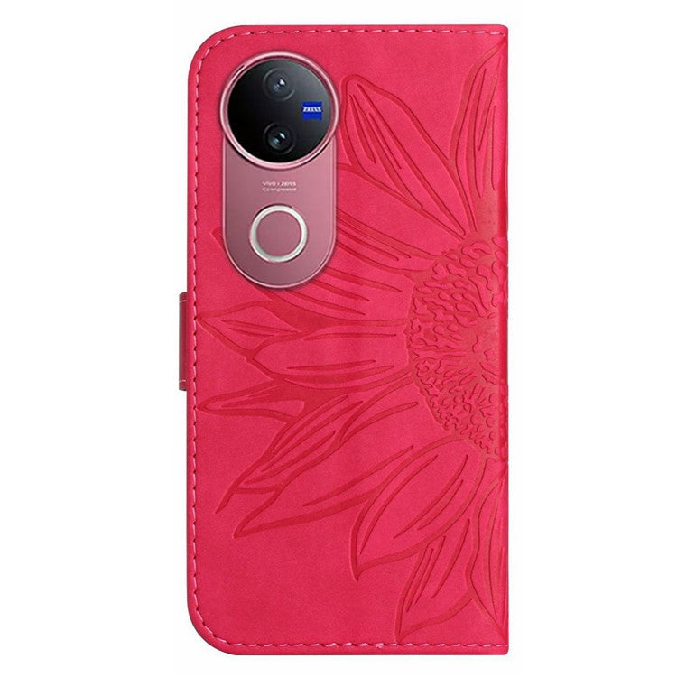 For vivo V50 5G Case Sunflower Imprint Leather Wallet Phone Cover with Wrist Strap - Rose