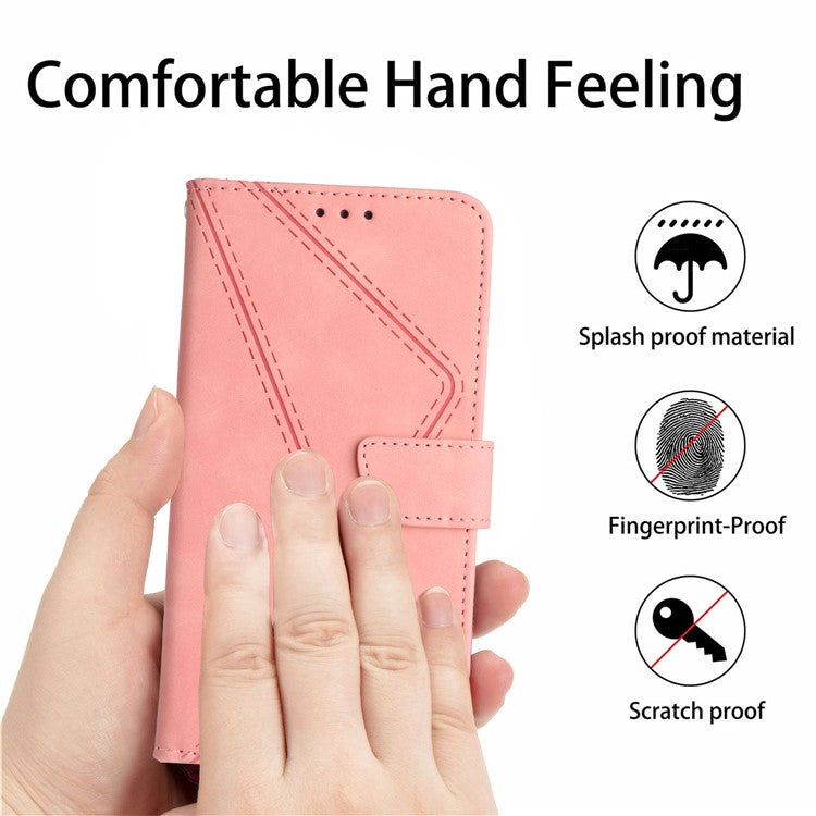 For vivo V50 5G Case Skin Touch Lines Imprinted PU Leather Flip Phone Cover - Pink