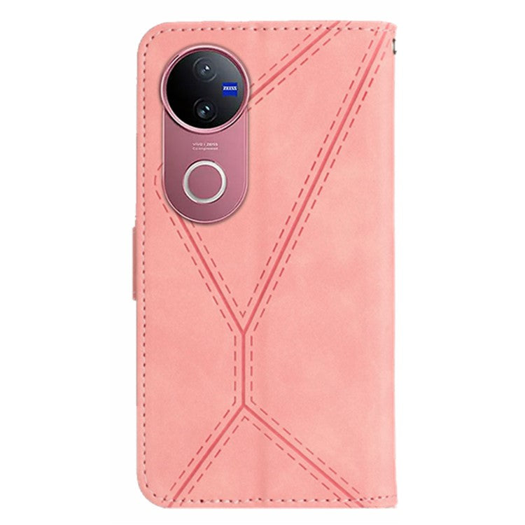 For vivo V50 5G Case Skin Touch Lines Imprinted PU Leather Flip Phone Cover - Pink