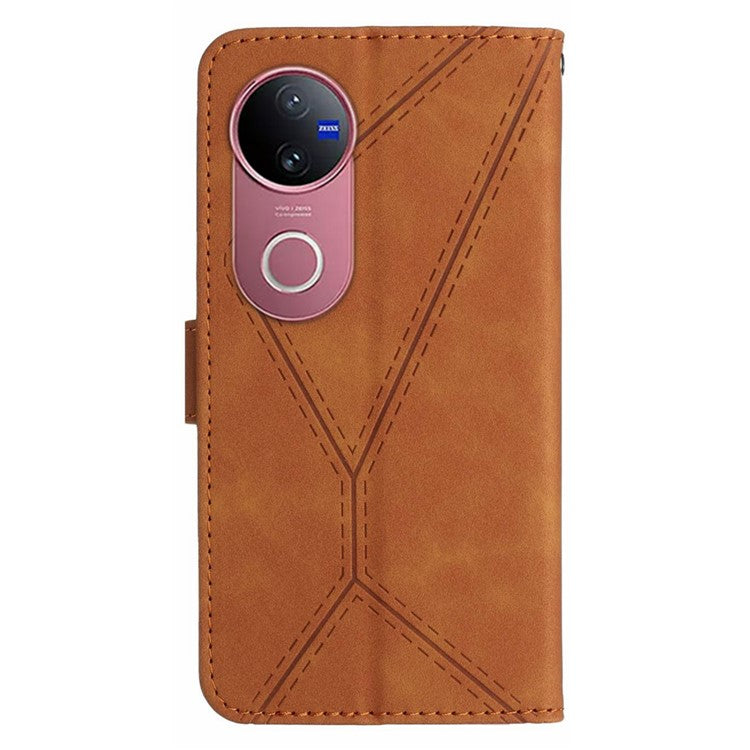 For vivo V50 5G Case Skin Touch Lines Imprinted PU Leather Flip Phone Cover - Brown