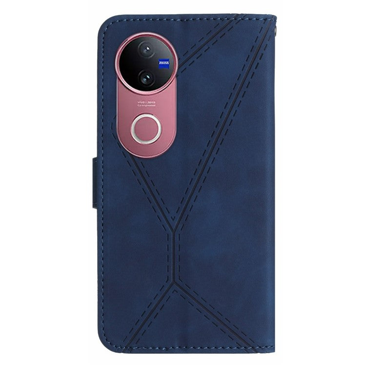 For vivo V50 5G Case Skin Touch Lines Imprinted PU Leather Flip Phone Cover - Blue