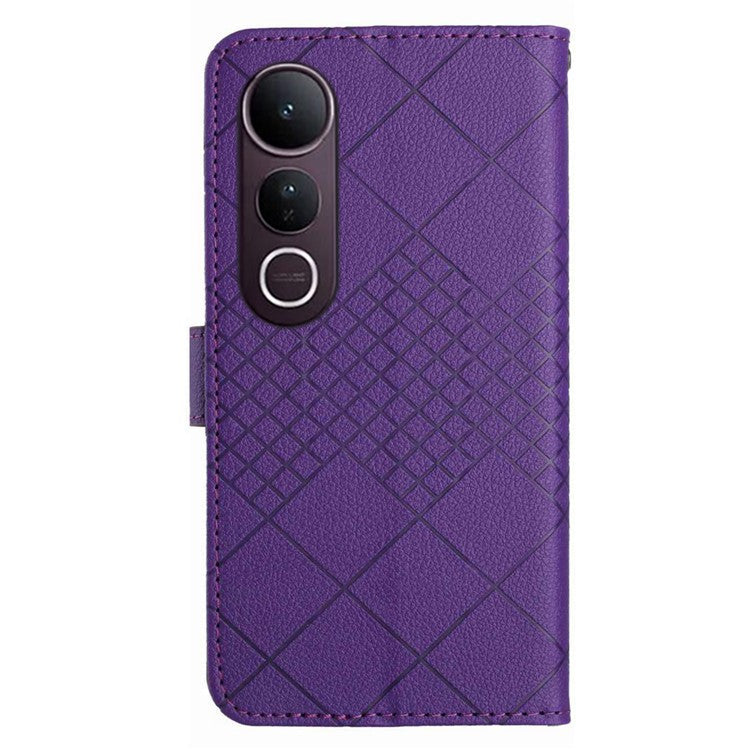 For vivo V50 Lite 5G Phone Case Wallet Imprint PU Leather Flip Folio Cover - Dark Purple