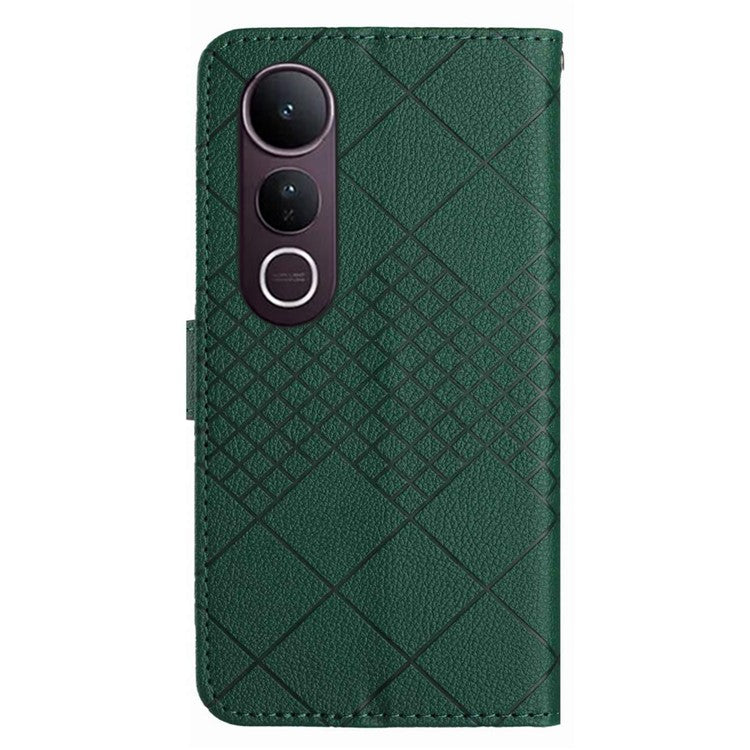 For vivo V50 Lite 5G Phone Case Wallet Imprint PU Leather Flip Folio Cover - Green