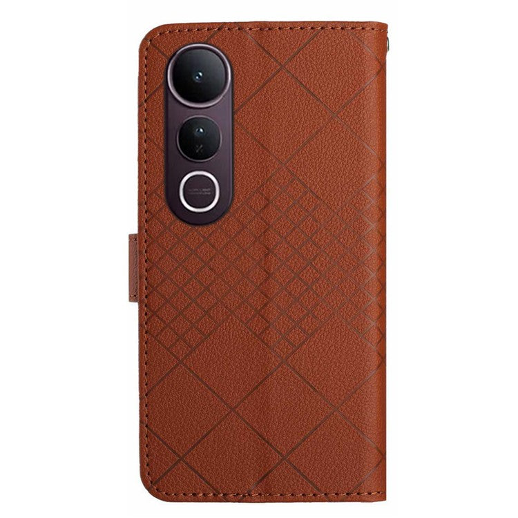 For vivo V50 Lite 5G Phone Case Wallet Imprint PU Leather Flip Folio Cover - Brown
