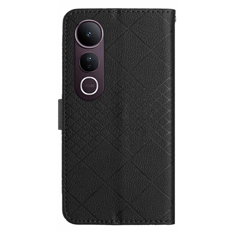 For vivo V50 Lite 5G Phone Case Wallet Imprint PU Leather Flip Folio Cover - Black