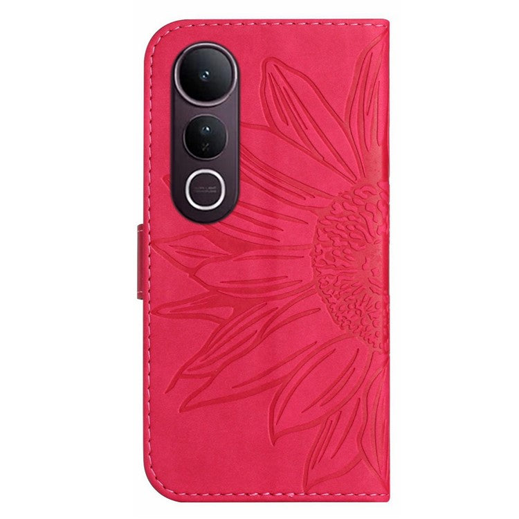 For vivo V50 Lite 5G Case Sunflower Imprint Leather Wallet Phone Cover with Wrist Strap - Rose