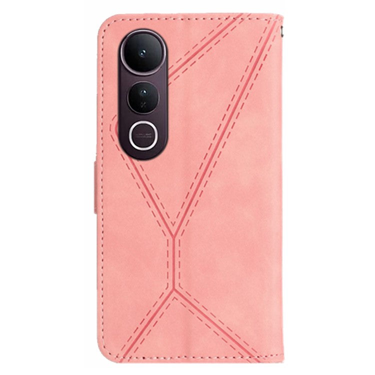 For vivo V50 Lite 5G Case Skin Touch Lines Imprinted PU Leather Flip Phone Cover - Pink