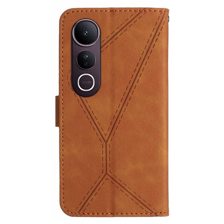For vivo V50 Lite 5G Case Skin Touch Lines Imprinted PU Leather Flip Phone Cover - Brown