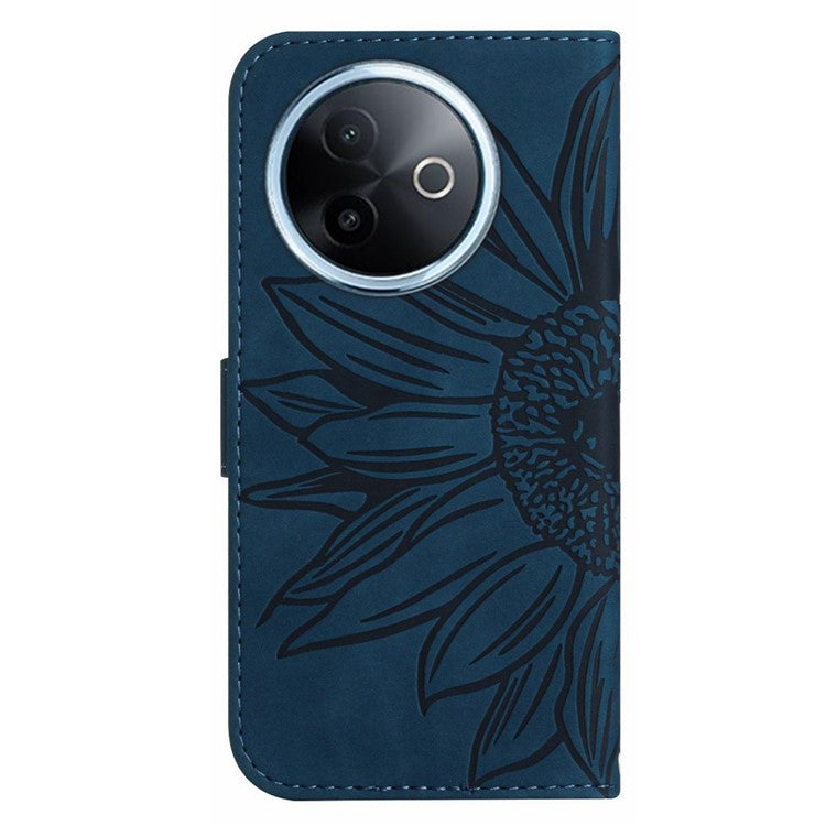 For vivo Y39 5G Case Sunflower Imprint Leather Wallet Phone Cover with Wrist Strap - Dark Blue