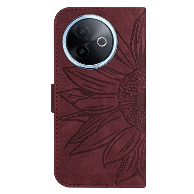 For vivo Y39 5G Case Sunflower Imprint Leather Wallet Phone Cover with Wrist Strap - Wine Red