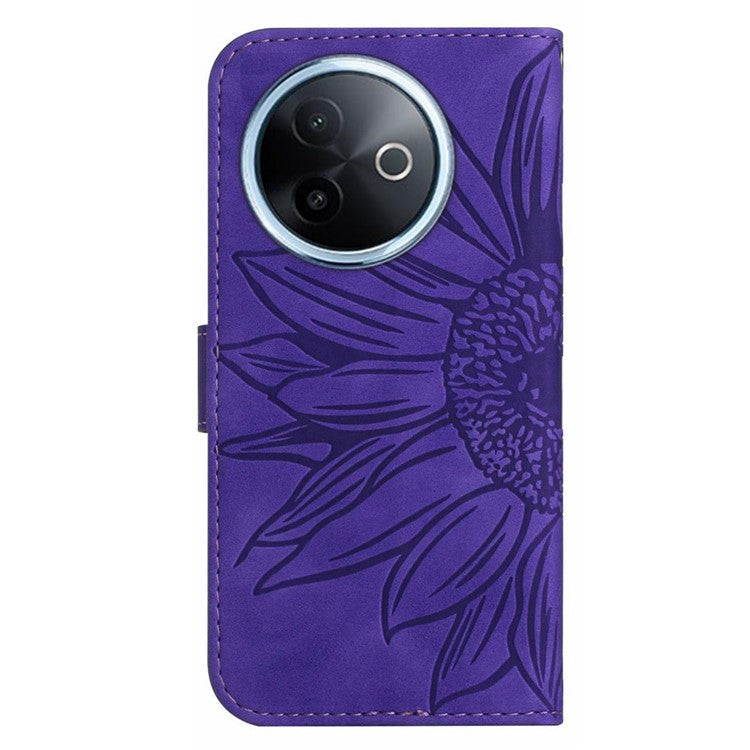 For vivo Y39 5G Case Sunflower Imprint Leather Wallet Phone Cover with Wrist Strap - Dark Purple