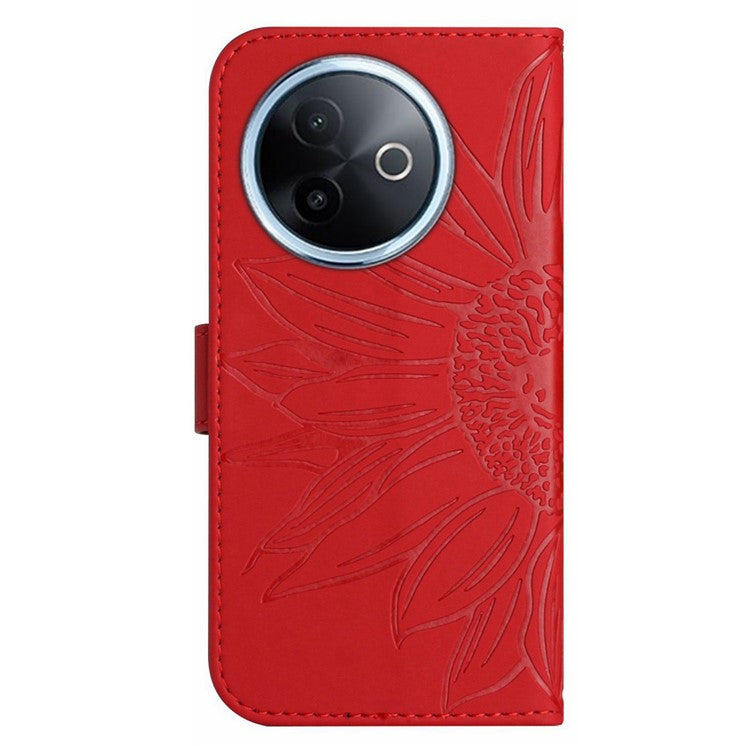For vivo Y39 5G Case Sunflower Imprint Leather Wallet Phone Cover with Wrist Strap - Red