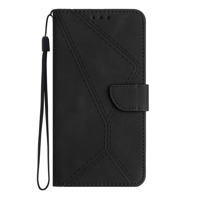 For vivo Y39 5G Case Skin Touch Lines Imprinted PU Leather Flip Phone Cover - Black