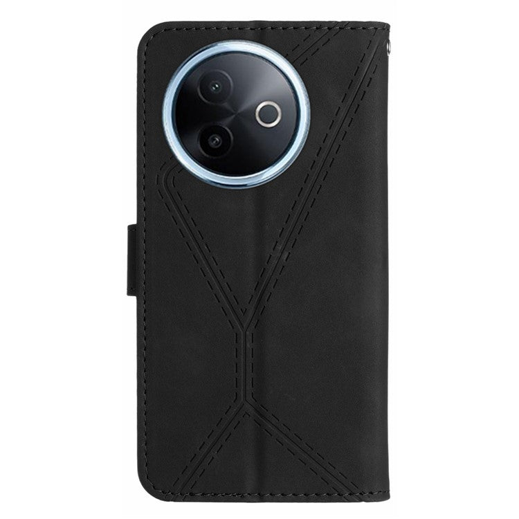 For vivo Y39 5G Case Skin Touch Lines Imprinted PU Leather Flip Phone Cover - Black