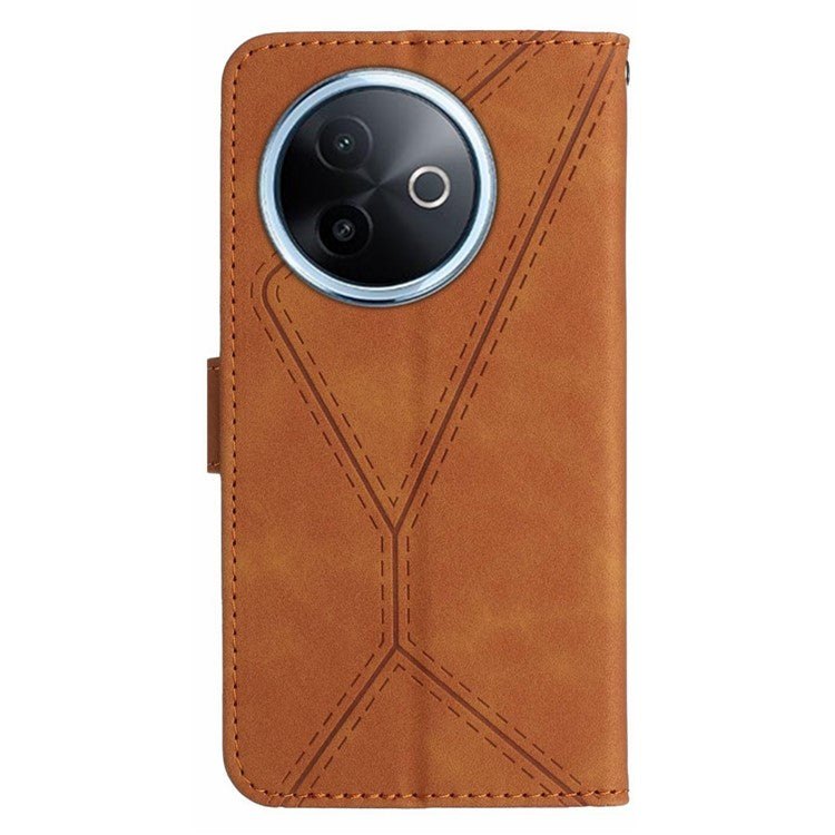 For vivo Y39 5G Case Skin Touch Lines Imprinted PU Leather Flip Phone Cover - Brown