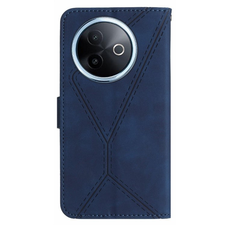 For vivo Y39 5G Case Skin Touch Lines Imprinted PU Leather Flip Phone Cover - Blue