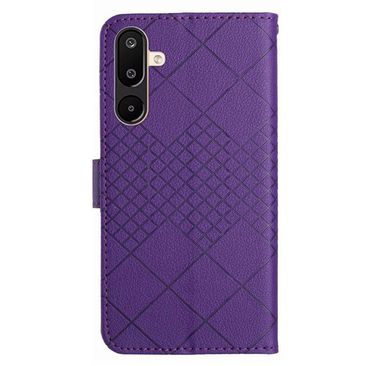 For Samsung Galaxy F16 5G / M16 5G Phone Case Wallet Imprint PU Leather Flip Folio Cover - Dark Purple