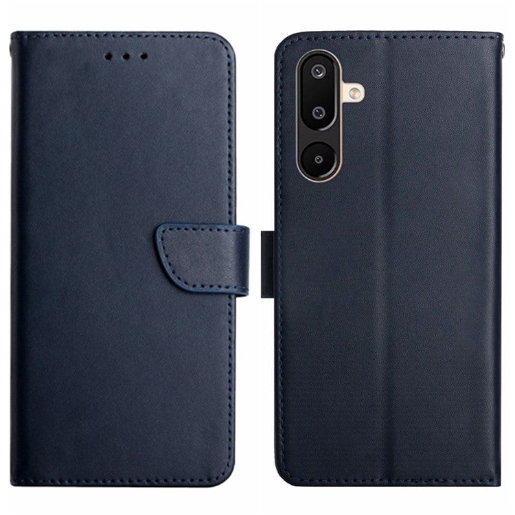 For Samsung Galaxy M16 5G / F16 5G Case Genuine Cow Leather Phone Cover Nappa Texture - Blue