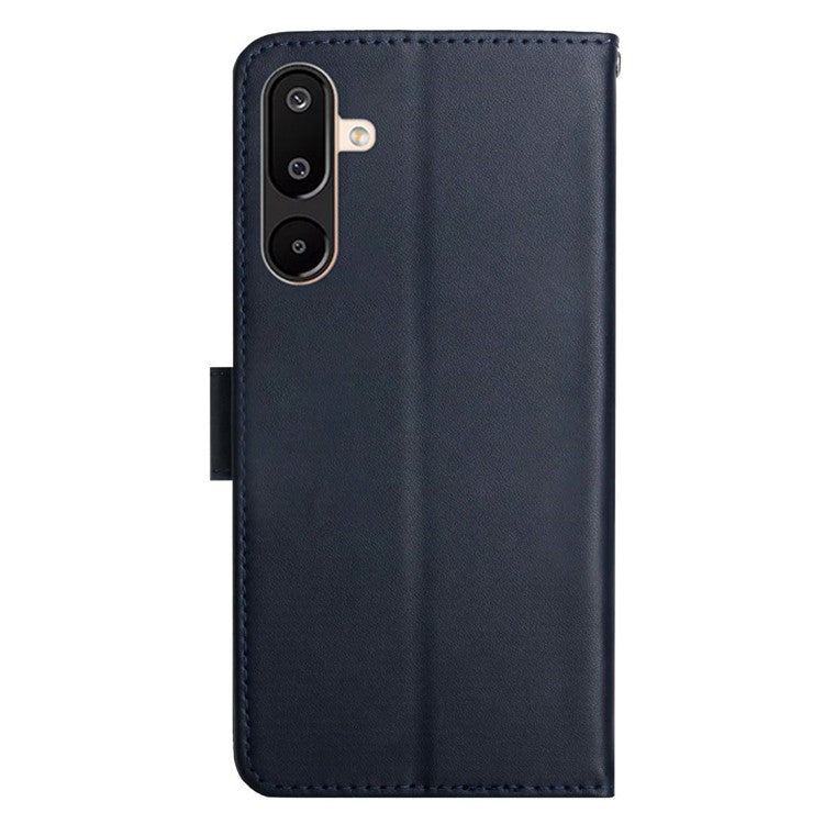 For Samsung Galaxy M16 5G / F16 5G Case Genuine Cow Leather Phone Cover Nappa Texture - Blue