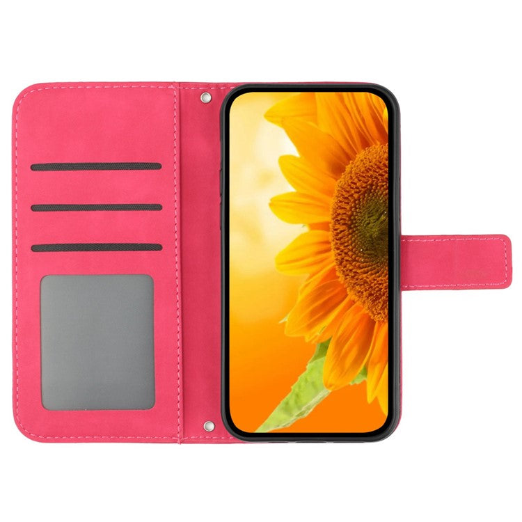 For Samsung Galaxy M16 5G / F16 5G Case Sunflower Imprint Leather Wallet Phone Cover with Wrist Strap - Rose