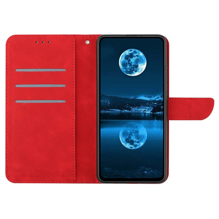 For Samsung Galaxy M16 5G / F16 5G Case Skin Touch Lines Imprinted PU Leather Flip Phone Cover - Red