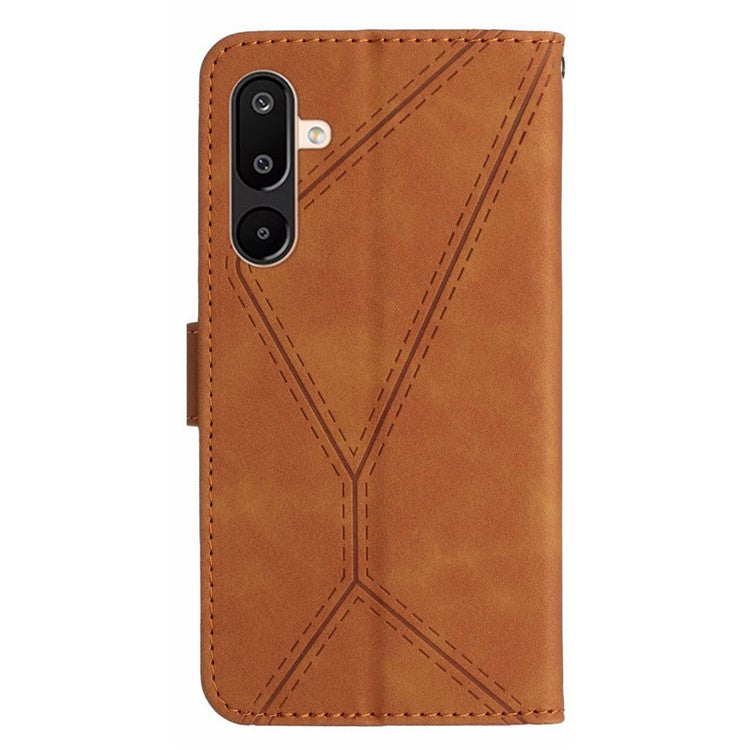 For Samsung Galaxy M16 5G / F16 5G Case Skin Touch Lines Imprinted PU Leather Flip Phone Cover - Brown