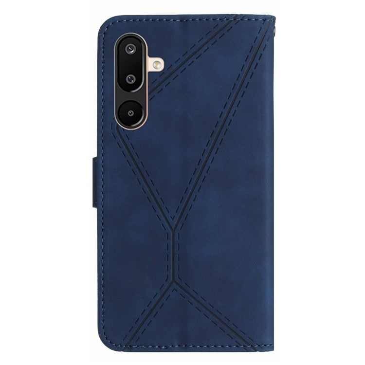 For Samsung Galaxy M16 5G / F16 5G Case Skin Touch Lines Imprinted PU Leather Flip Phone Cover - Blue