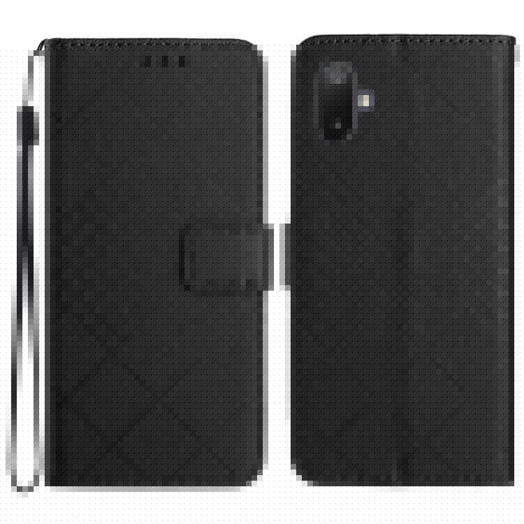 For Samsung Galaxy F06 5G / M06 5G Phone Case Wallet Imprint PU Leather Flip Folio Cover - Black