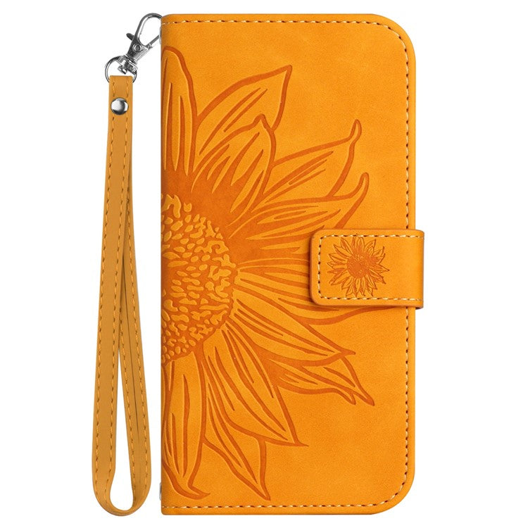 For Samsung Galaxy M06 5G / F06 5G Case Sunflower Imprint Leather Wallet Phone Cover with Wrist Strap - Yellow