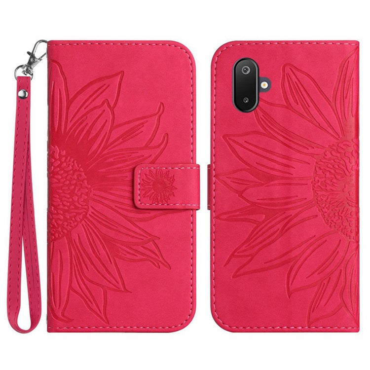 For Samsung Galaxy M06 5G / F06 5G Case Sunflower Imprint Leather Wallet Phone Cover with Wrist Strap - Rose