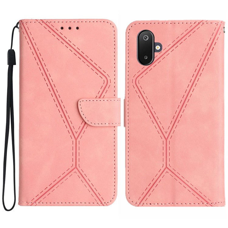 For Samsung Galaxy F06 5G / M06 5G Case Skin Touch Lines Imprinted PU Leather Flip Phone Cover - Pink