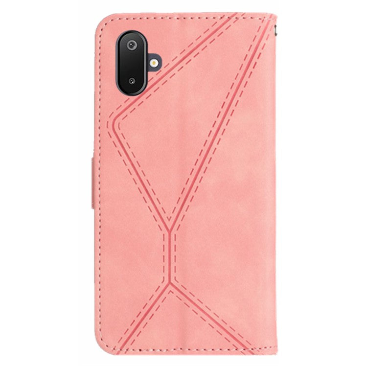 For Samsung Galaxy F06 5G / M06 5G Case Skin Touch Lines Imprinted PU Leather Flip Phone Cover - Pink