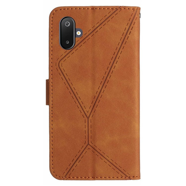 For Samsung Galaxy F06 5G / M06 5G Case Skin Touch Lines Imprinted PU Leather Flip Phone Cover - Brown