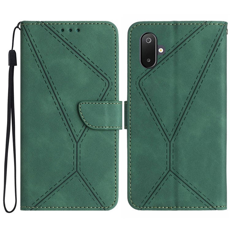 For Samsung Galaxy F06 5G / M06 5G Case Skin Touch Lines Imprinted PU Leather Flip Phone Cover - Green