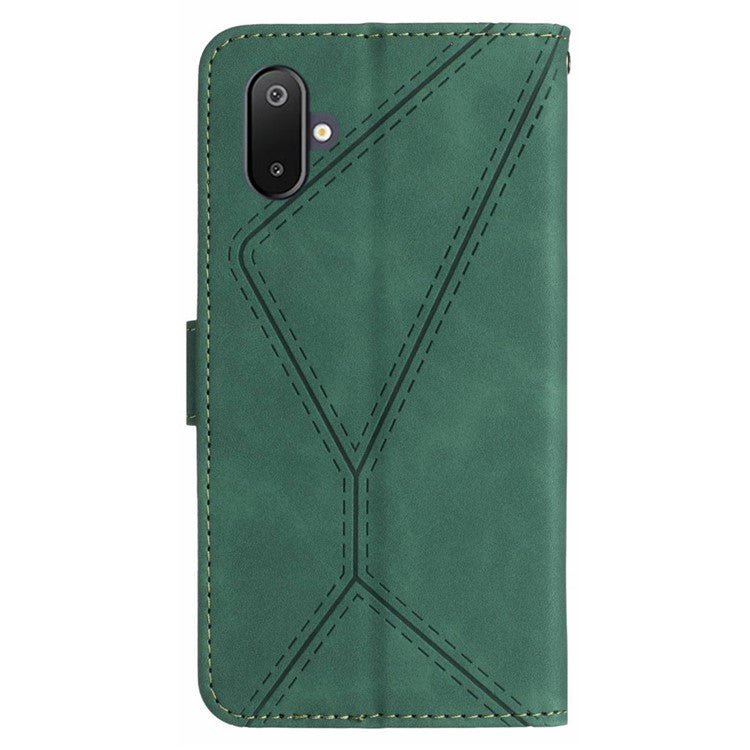 For Samsung Galaxy F06 5G / M06 5G Case Skin Touch Lines Imprinted PU Leather Flip Phone Cover - Green