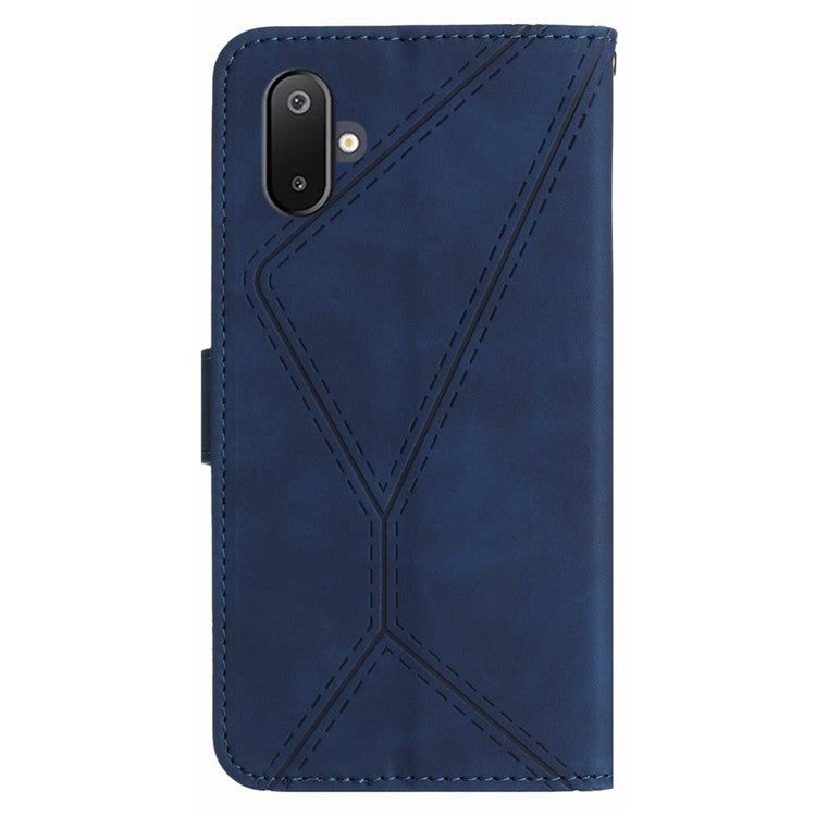 For Samsung Galaxy F06 5G / M06 5G Case Skin Touch Lines Imprinted PU Leather Flip Phone Cover - Blue