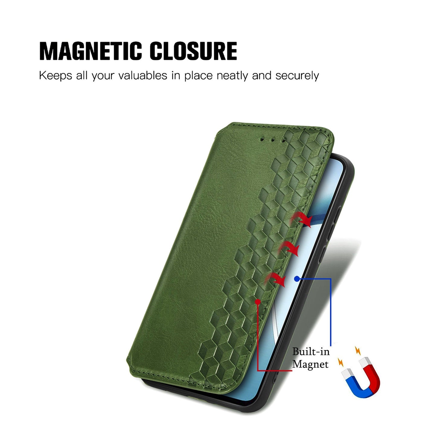 For Realme C75 Case Rhombus Imprint PU Leather Wallet Phone Cover - Green