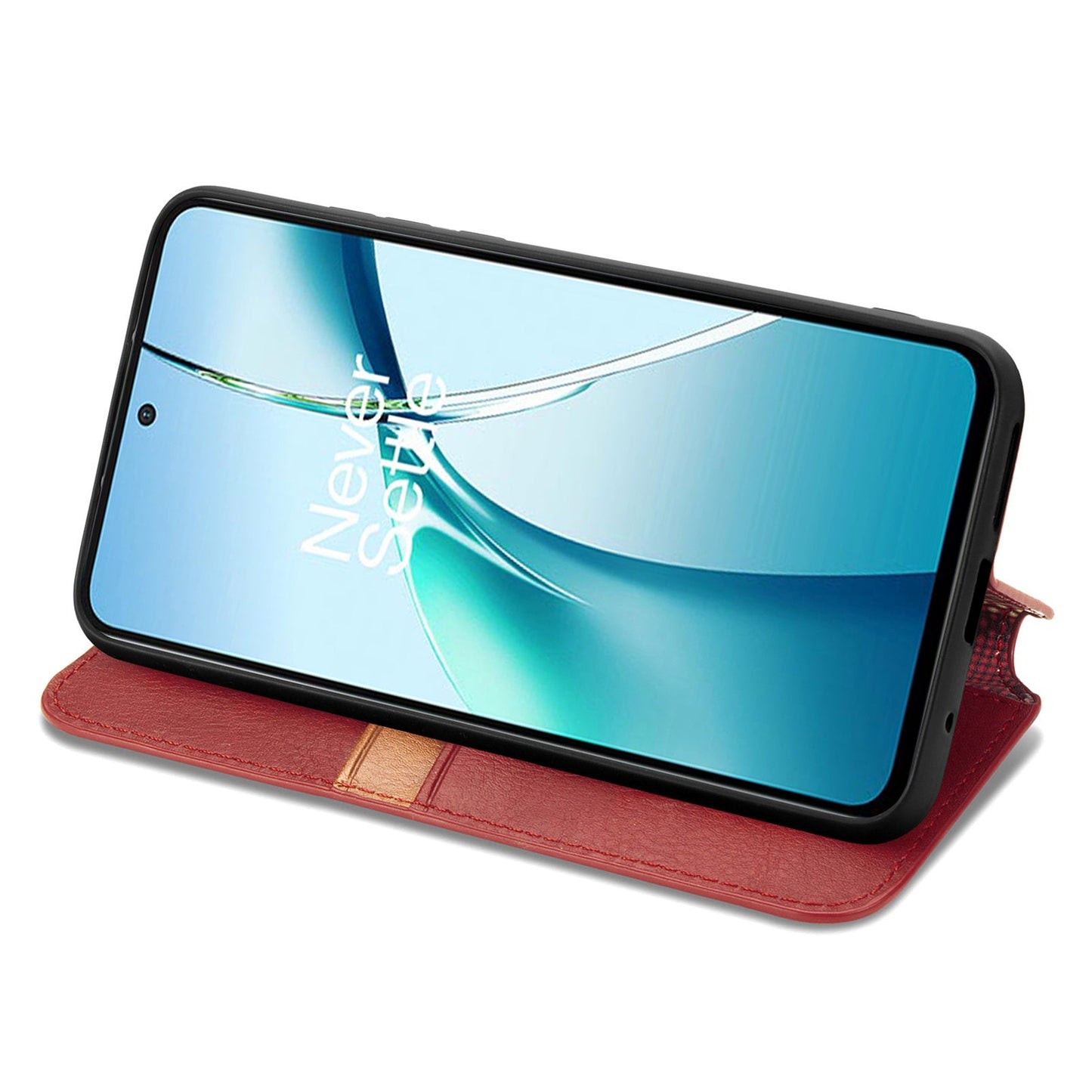 For Realme C75 Case Rhombus Imprint PU Leather Wallet Phone Cover - Red