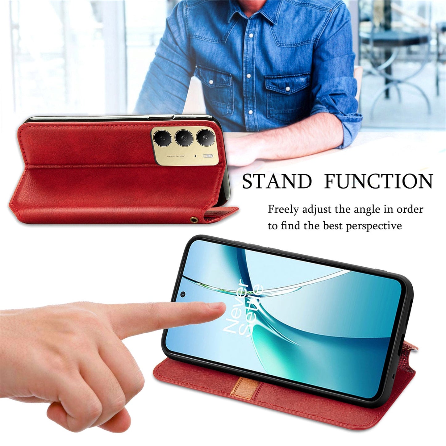For Realme C75 Case Rhombus Imprint PU Leather Wallet Phone Cover - Red