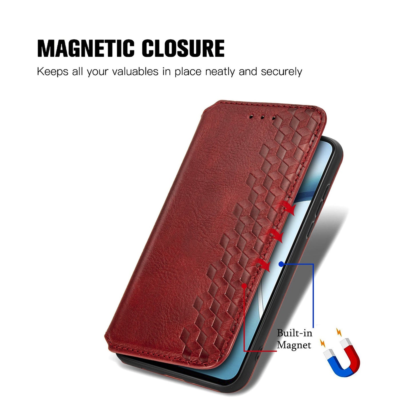 For Realme C75 Case Rhombus Imprint PU Leather Wallet Phone Cover - Red