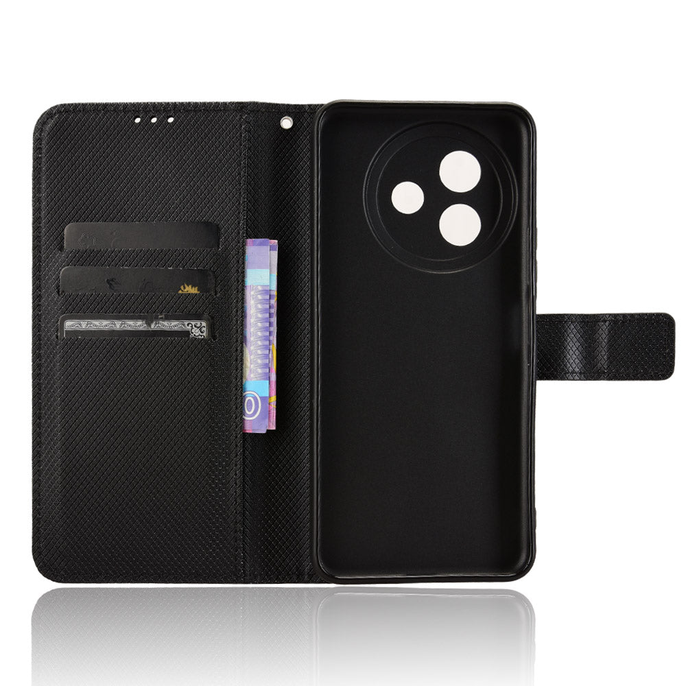 For vivo Y39 5G Leather Wallet Case with Strap Diamond Texture Phone Cover - Black