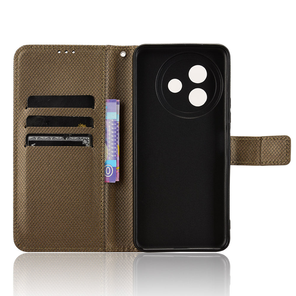 For vivo Y39 5G Leather Wallet Case with Strap Diamond Texture Phone Cover - Brown