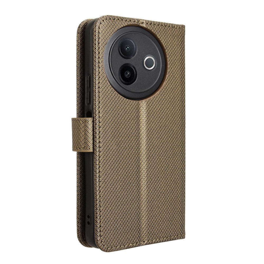 For vivo Y39 5G Leather Wallet Case with Strap Diamond Texture Phone Cover - Brown