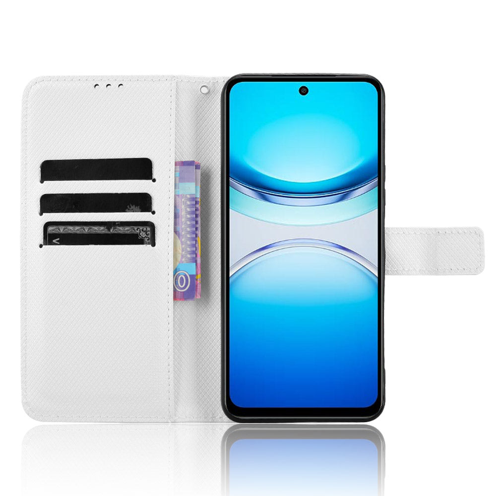 For vivo Y39 5G Leather Wallet Case with Strap Diamond Texture Phone Cover - White