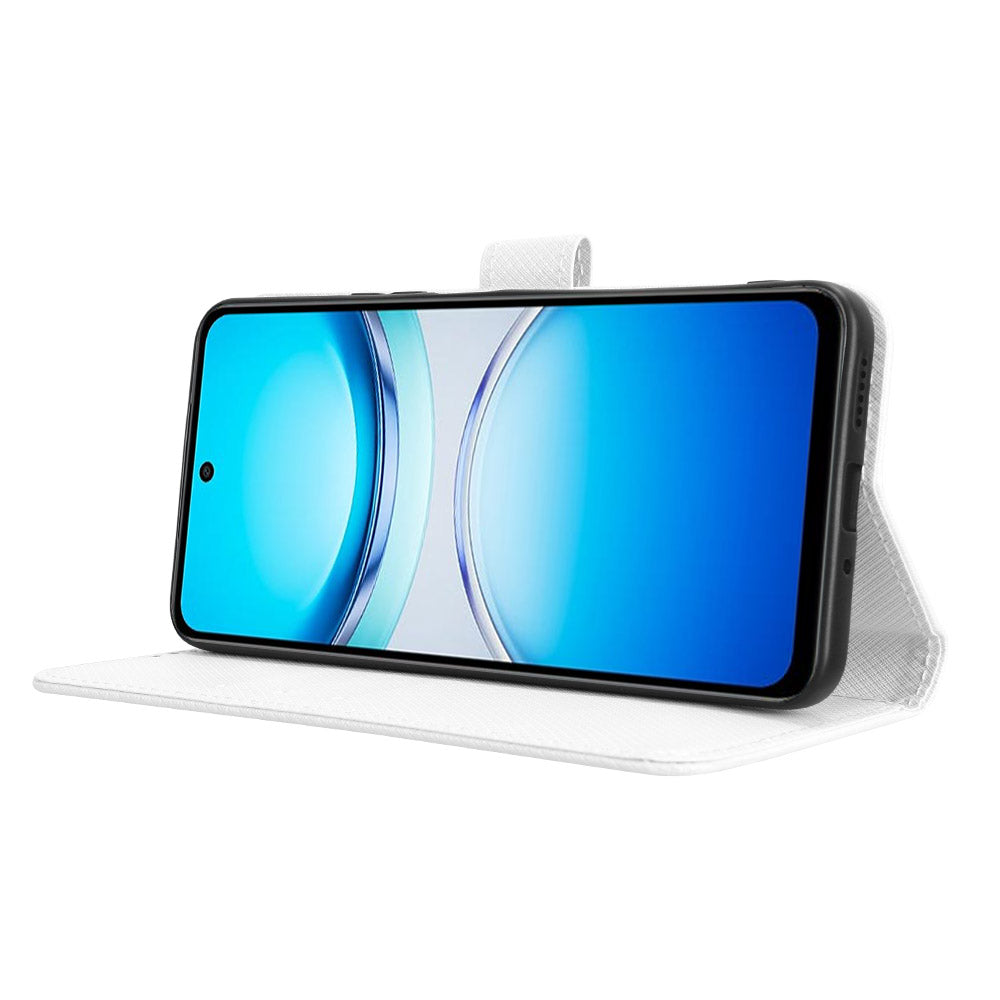 For vivo Y39 5G Leather Wallet Case with Strap Diamond Texture Phone Cover - White